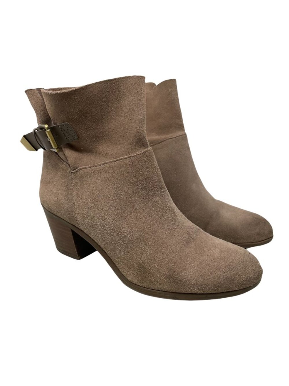 Franco Sarto Ankle Boots Size 7.5 Monument Buckle Strap Suede Leather Tan Brown